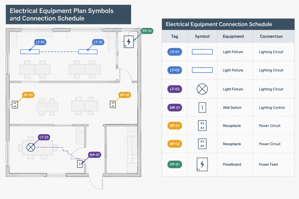 How to Coordinate Electrical Equipment Connection Schedules with CAD Plans electrical CAD illustration
