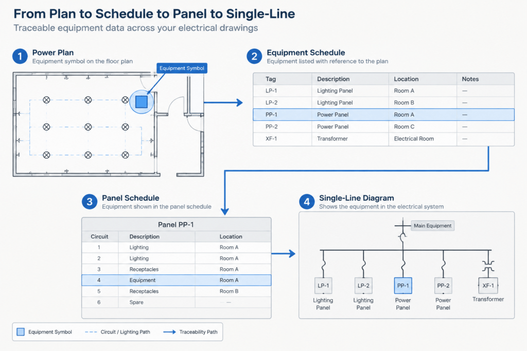 How to Coordinate Electrical Equipment Connection Schedules with CAD Plans electrical CAD illustration