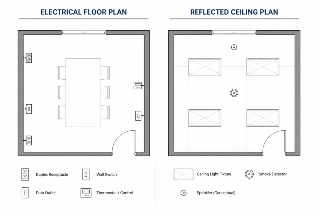 How to Coordinate Electrical Floor Plans and Reflected Ceiling Plans in CAD engineering illustration