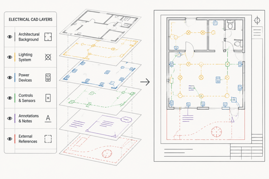 How to Coordinate Electrical Floor Plans and Reflected Ceiling Plans in CAD engineering illustration