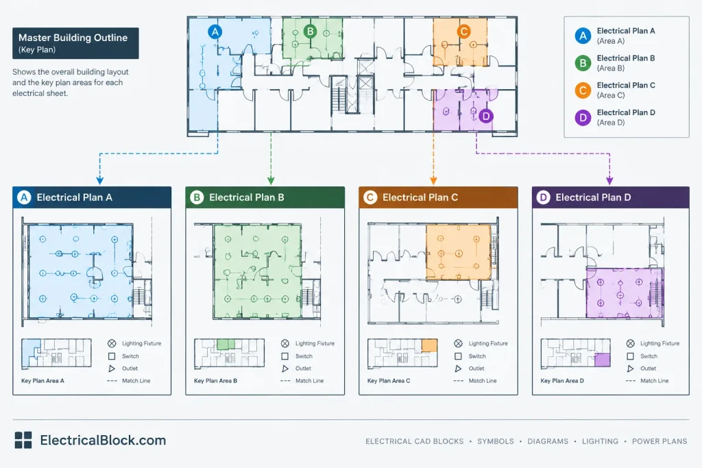 How to Create Electrical Key Plans in CAD for Multi-Sheet Floor Plans electrical CAD illustration