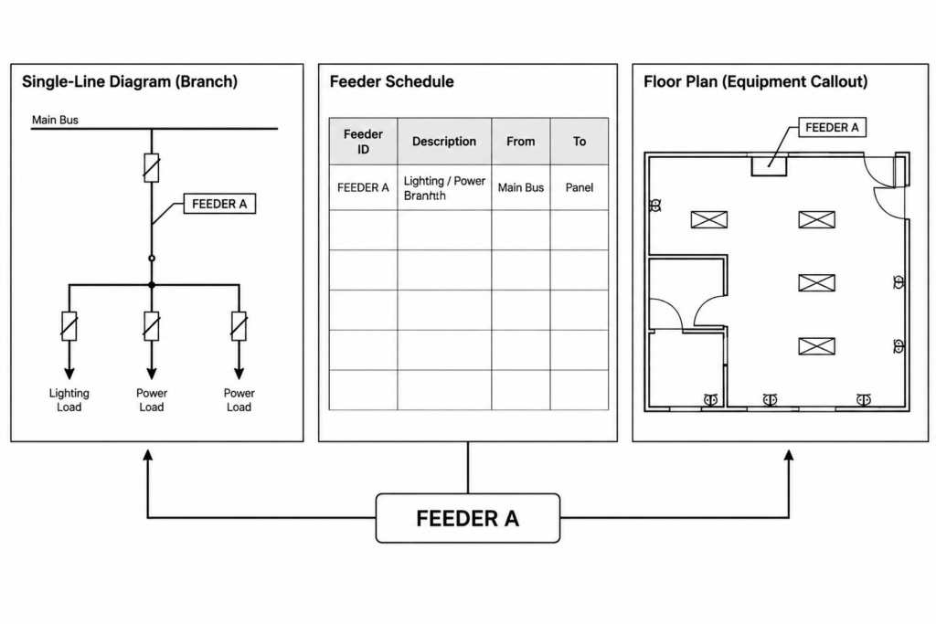 How to Draft a Feeder Schedule and Coordinate It with a Single-Line Diagram electrical CAD illustration