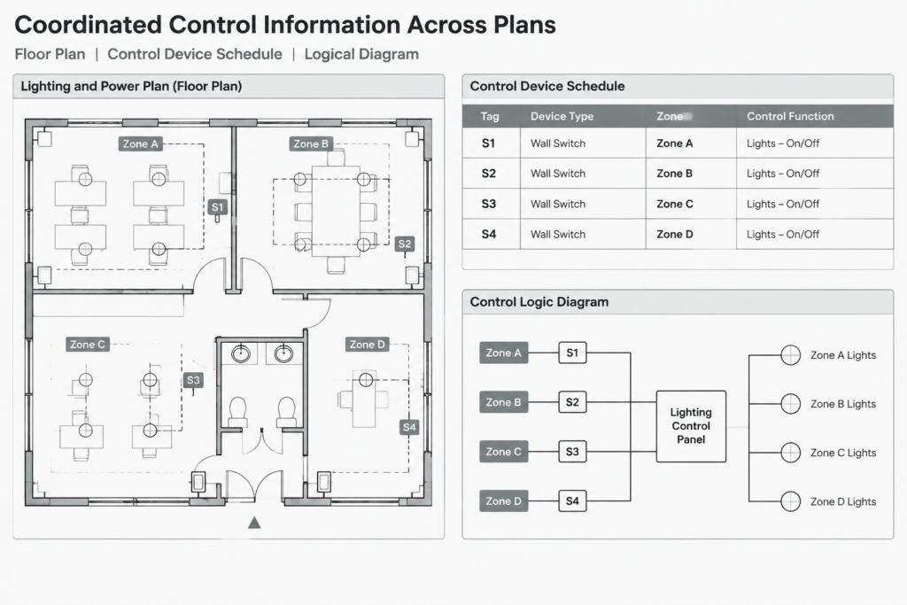 How to Draft a Lighting Control Plan in CAD: Zones, Devices, and Control Intent electrical CAD illustration