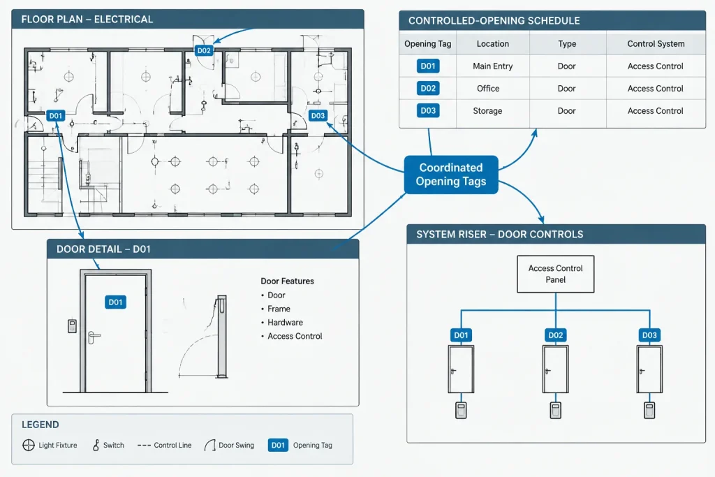 How to Draft Access Control Plans in CAD: Doors, Devices, and System Coordination electrical CAD illustration
