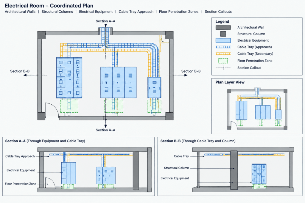 How to Draft an Electrical Room Layout Drawing for Better Coordination electrical CAD illustration