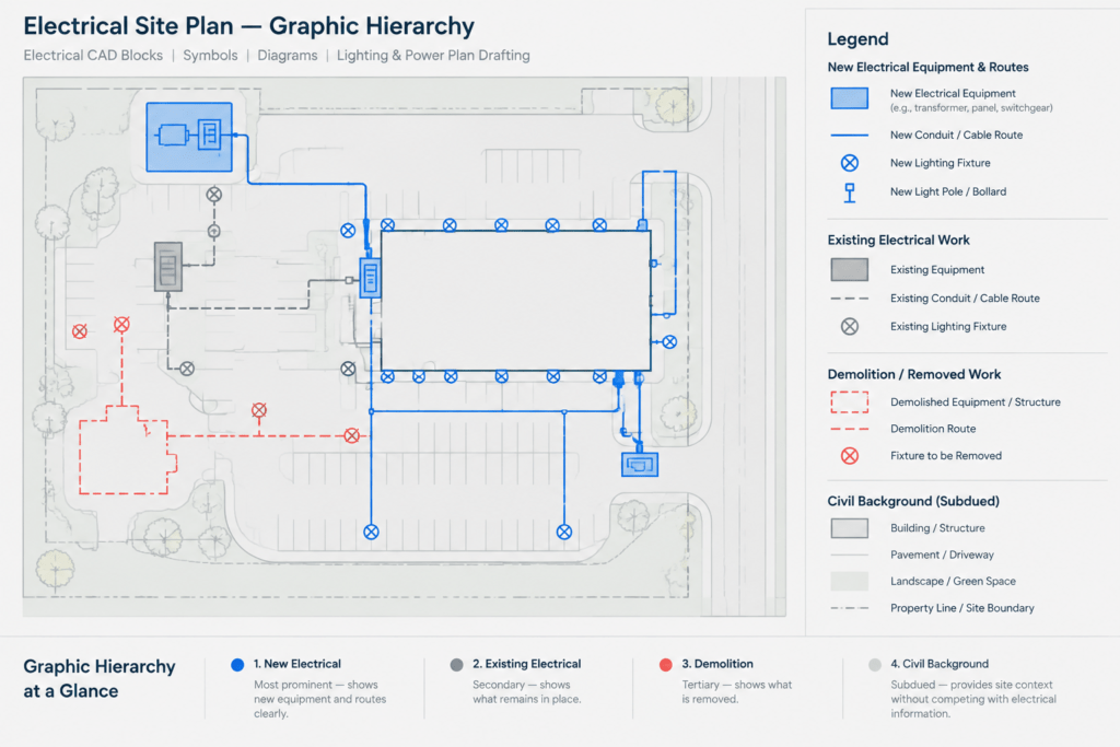 How to Draft an Electrical Site Plan in CAD: Utilities, Routing, and Coordination electrical CAD illustration