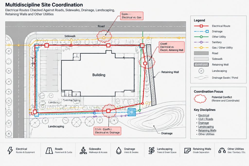 How to Draft an Electrical Site Plan in CAD: Utilities, Routing, and Coordination electrical CAD illustration