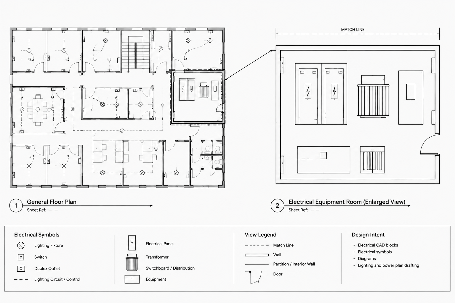 How to Draft Electrical Enlarged Plans, Match Lines, and Callouts in CAD