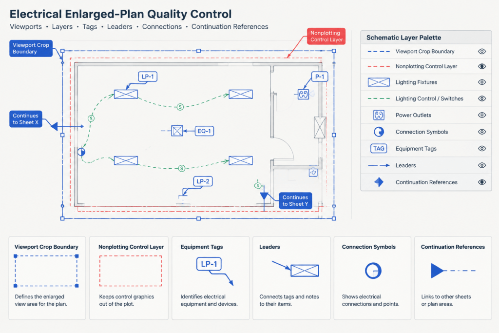 How to Draft Electrical Enlarged Plans, Match Lines, and Callouts in CAD electrical CAD illustration