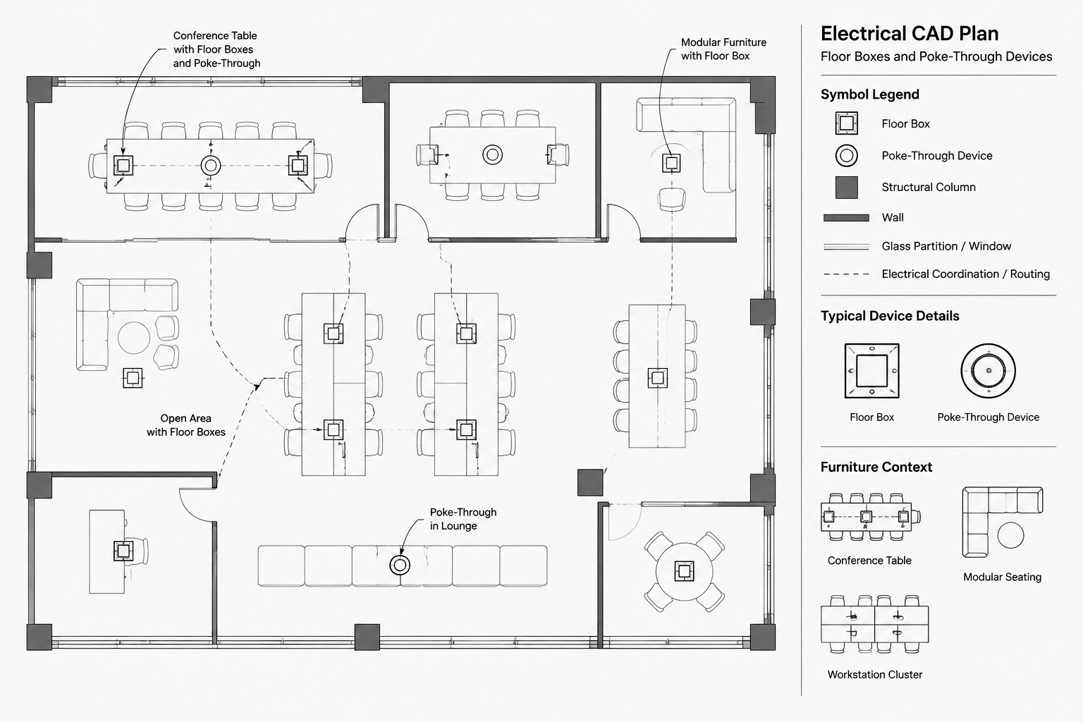 How to Draft Electrical Floor Boxes and Poke-Through Devices in CAD