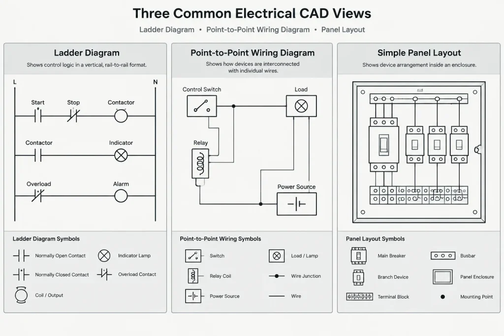 How to Draft Electrical Ladder Diagrams in CAD: Rails, Rungs, Devices, and Cross-References electrical CAD illustration
