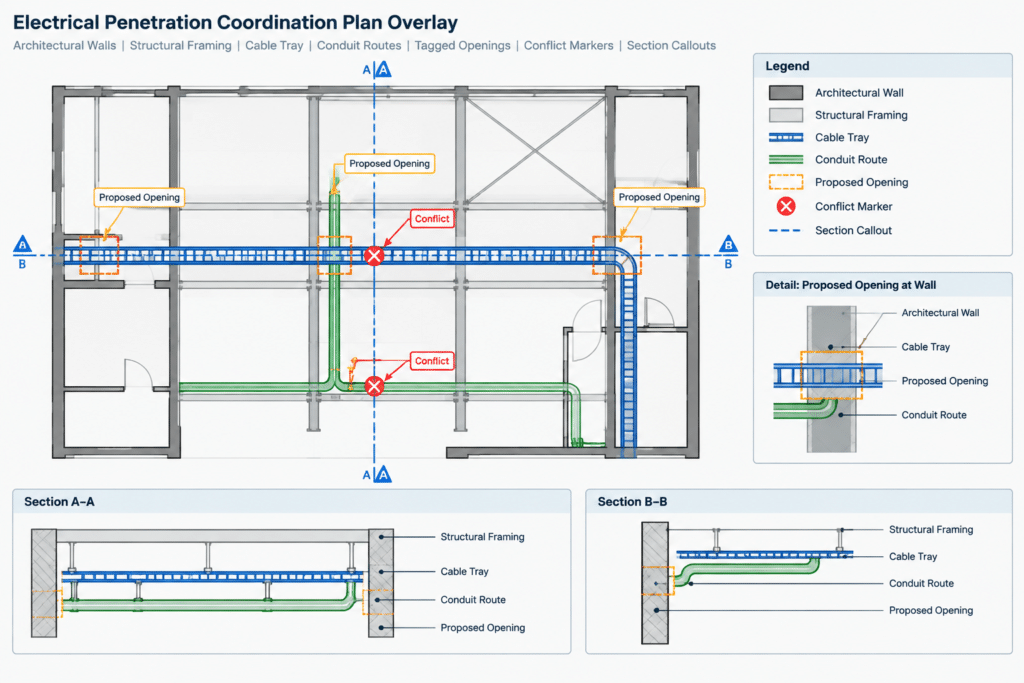 How to Draft Electrical Penetration and Sleeve Coordination Drawings in CAD electrical CAD illustration