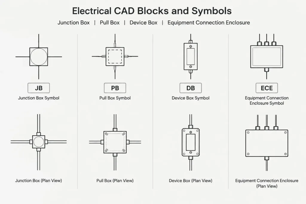 How to Draft Junction Boxes and Pull Boxes on Electrical CAD Plans electrical CAD illustration