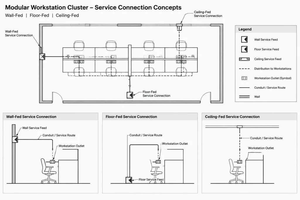 How to Draft Power and Data Connections for Modular Furniture in CAD electrical CAD illustration