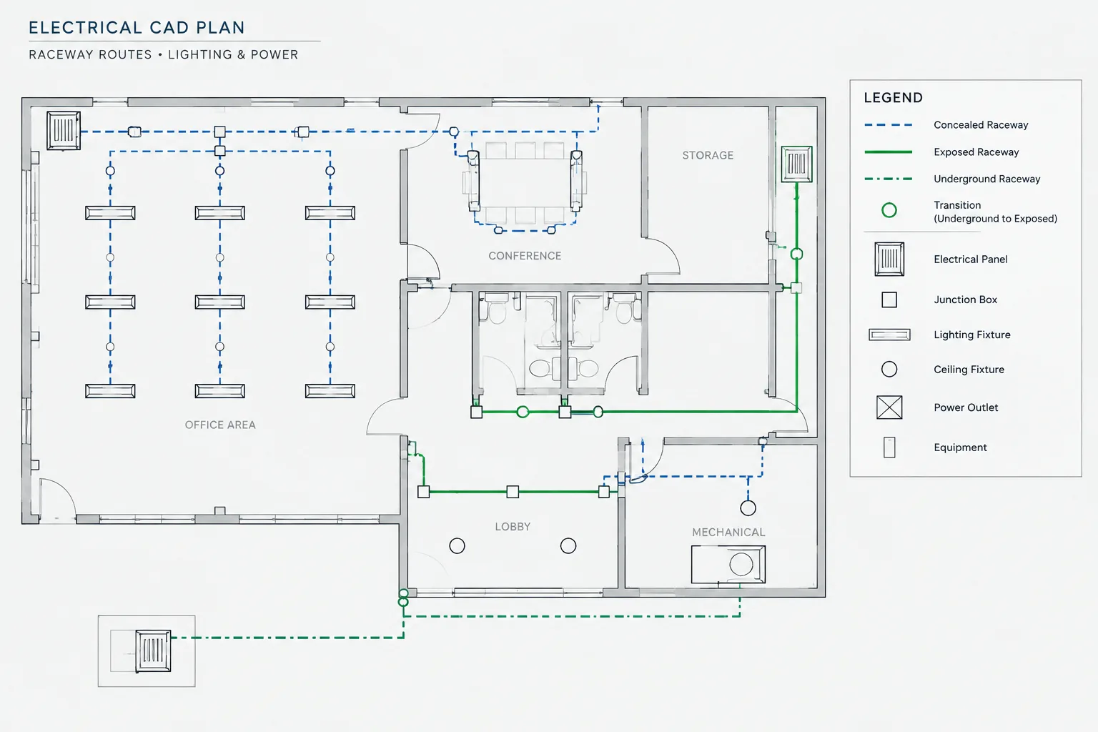 How to Show Concealed, Exposed, and Underground Raceway in Electrical CAD Plans