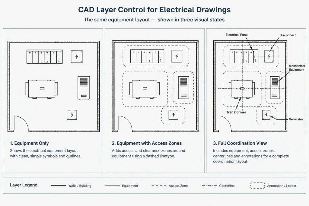 How to Show Electrical Equipment Clearances and Access Zones in CAD electrical CAD illustration