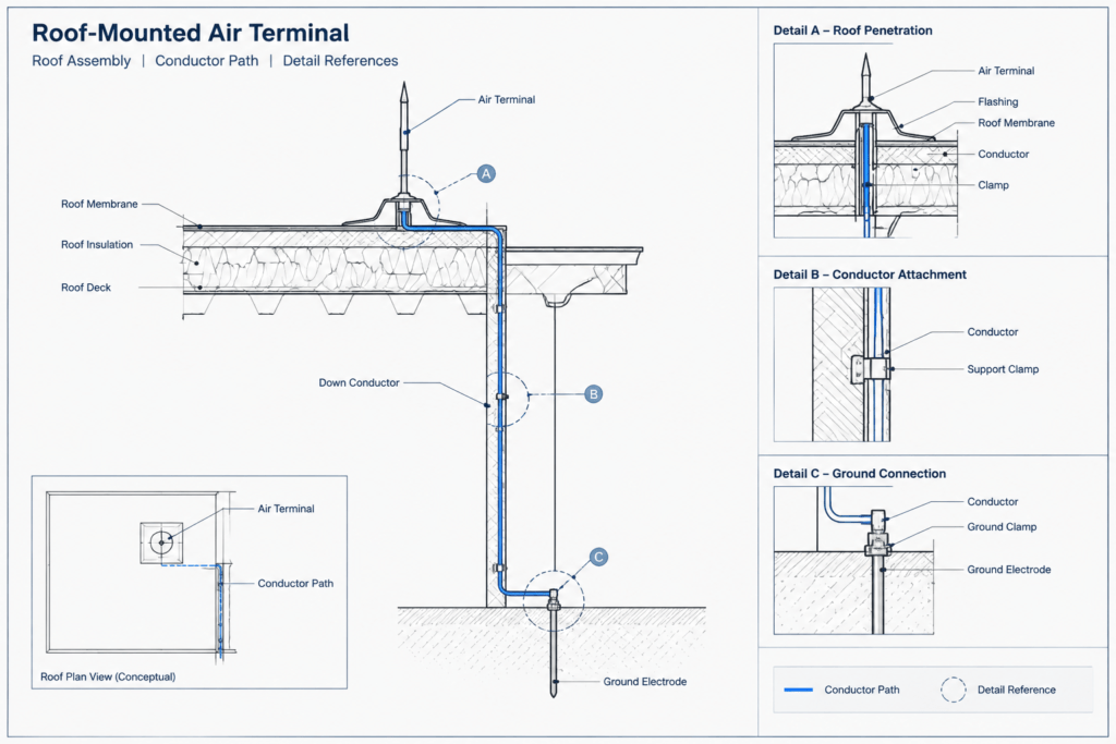 Lightning Protection System DWG: Earth Pit & Roof Terminal CAD Blocks electrical CAD illustration