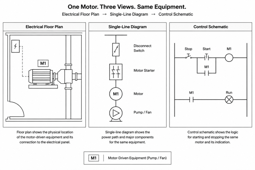 Motor Control Documentation in CAD: Coordinating Plans, One-Lines, and Schematics electrical CAD illustration