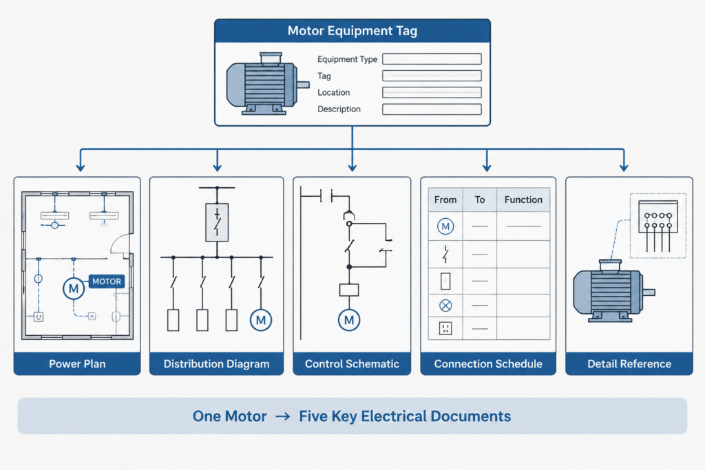 Motor Control Documentation in CAD: Coordinating Plans, One-Lines, and Schematics electrical CAD illustration