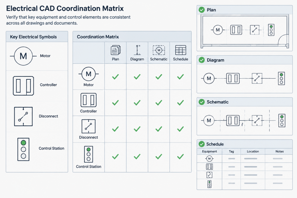 Motor Control Documentation in CAD: Coordinating Plans, One-Lines, and Schematics electrical CAD illustration