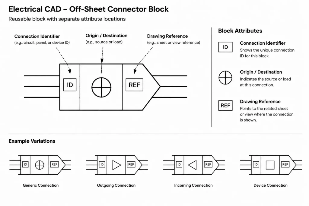 Off-Sheet Connectors in Electrical CAD: Maintaining Circuit Continuity Across Drawings electrical CAD illustration