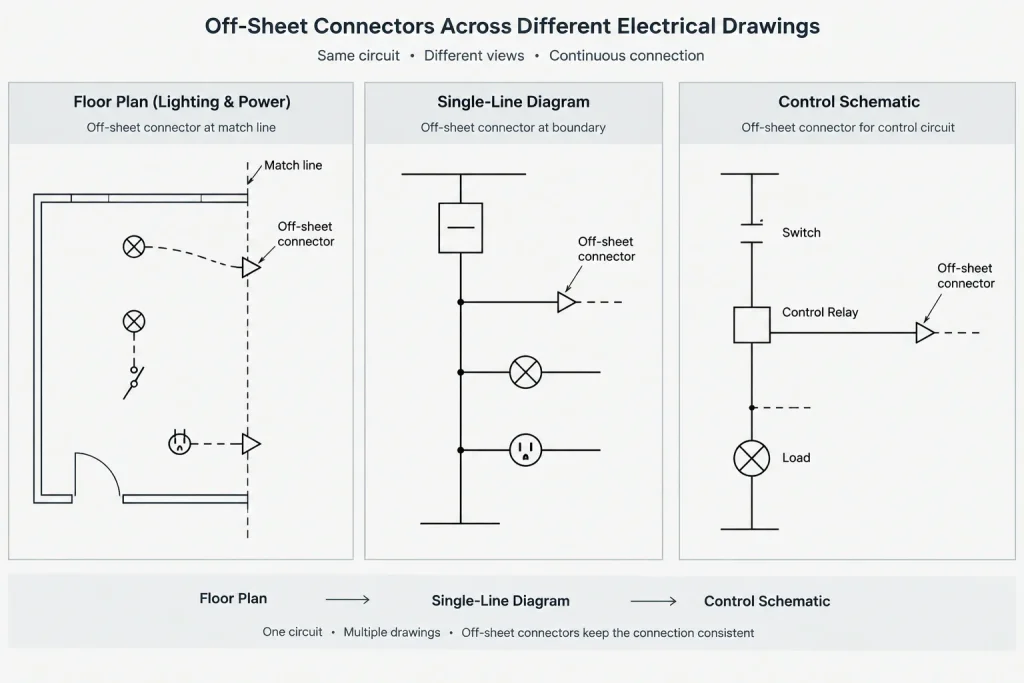 Off-Sheet Connectors in Electrical CAD: Maintaining Circuit Continuity Across Drawings electrical CAD illustration