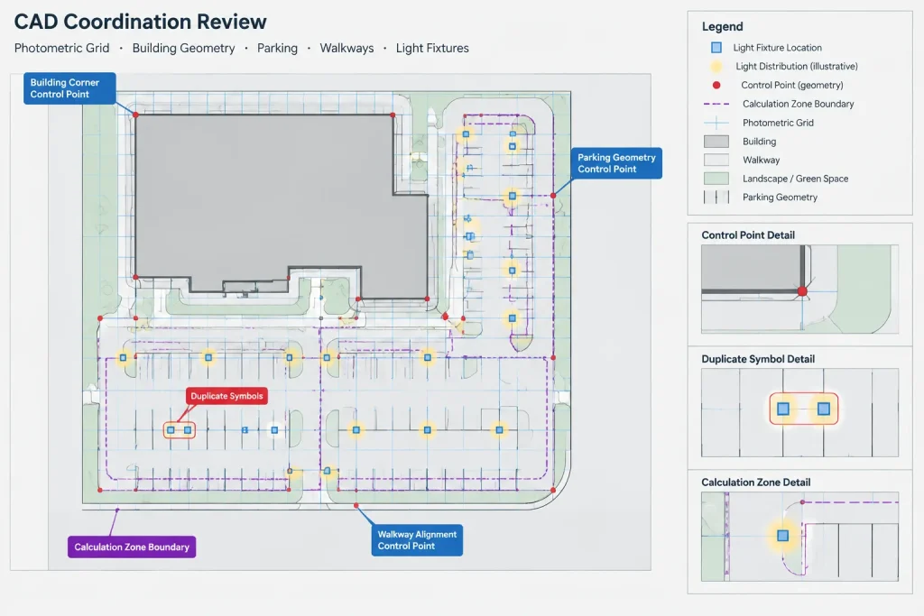 Photometric Plans in CAD: Coordinating Lighting Calculations with Construction Drawings electrical CAD illustration
