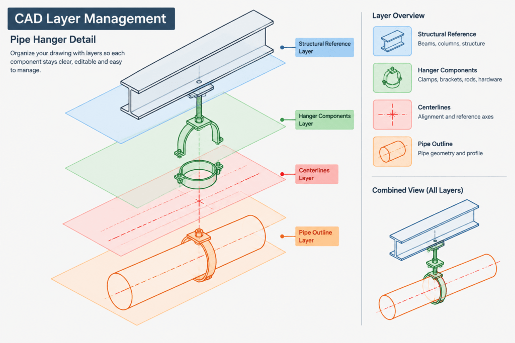 Pipe Hanger Detail in AutoCAD Drawing for Piping Systems electrical CAD illustration