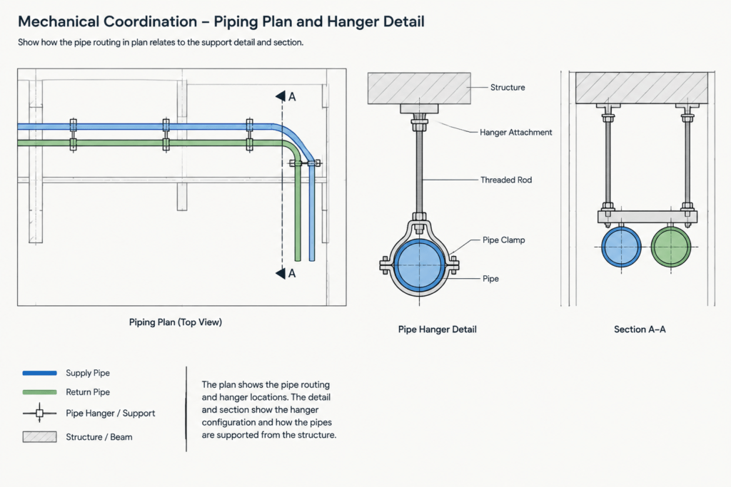 Pipe Hanger Detail in AutoCAD Drawing for Piping Systems electrical CAD illustration