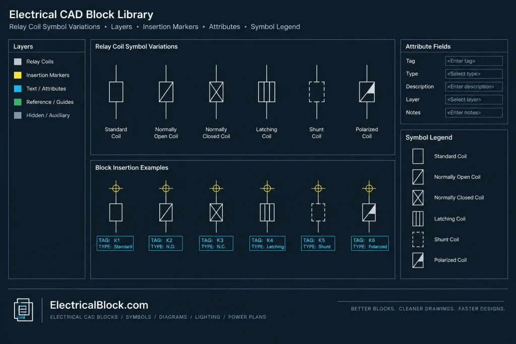 Relay Coils Symbols DWG for AutoCAD | CAD Block Download electrical CAD illustration