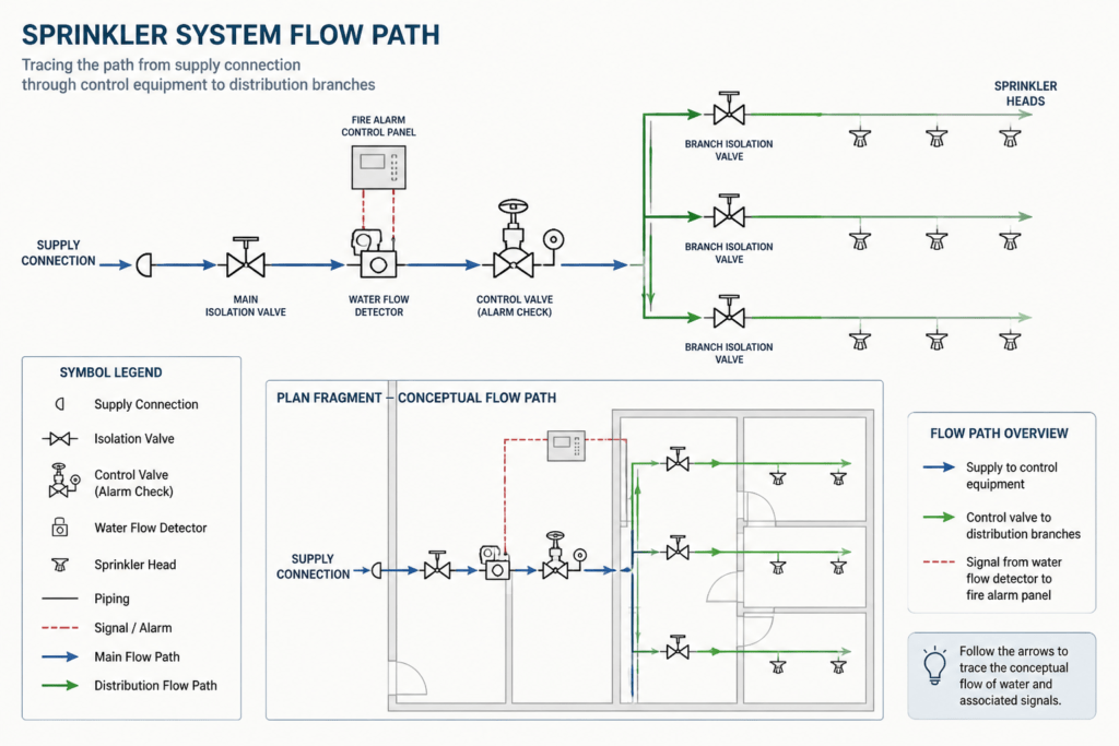 Schematic Diagram for Fire Sprinkler System Equipment engineering illustration