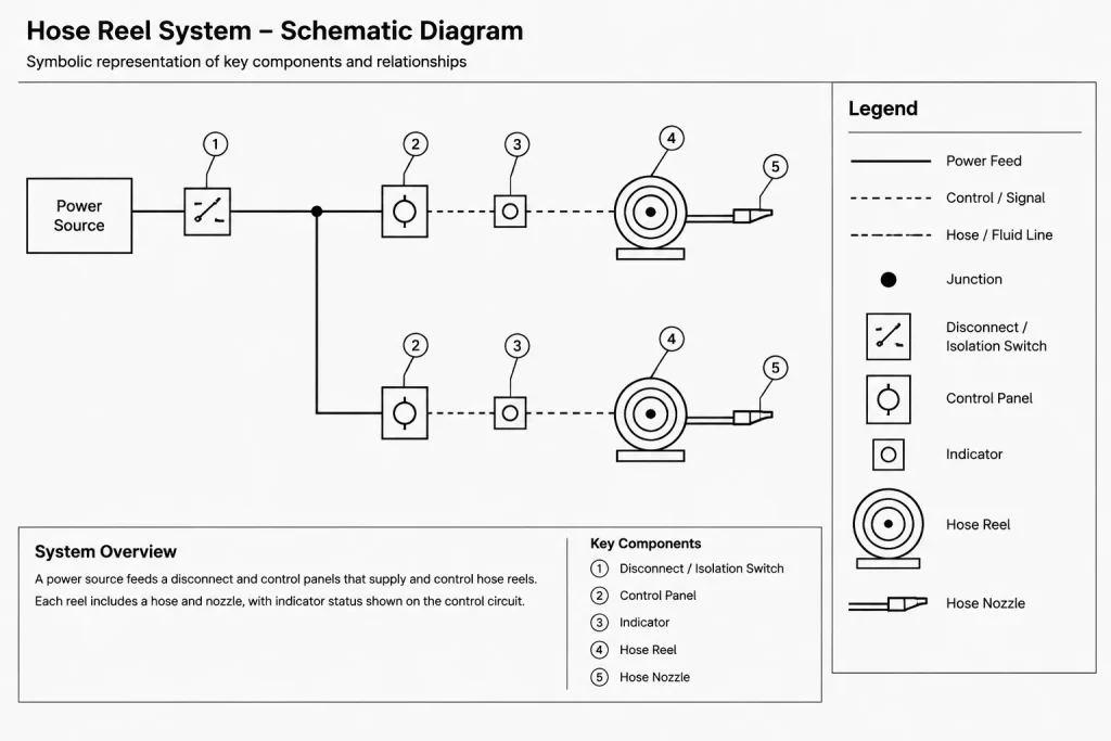 Schematic Diagram for Hose Reel System | AutoCAD Drawing electrical CAD illustration