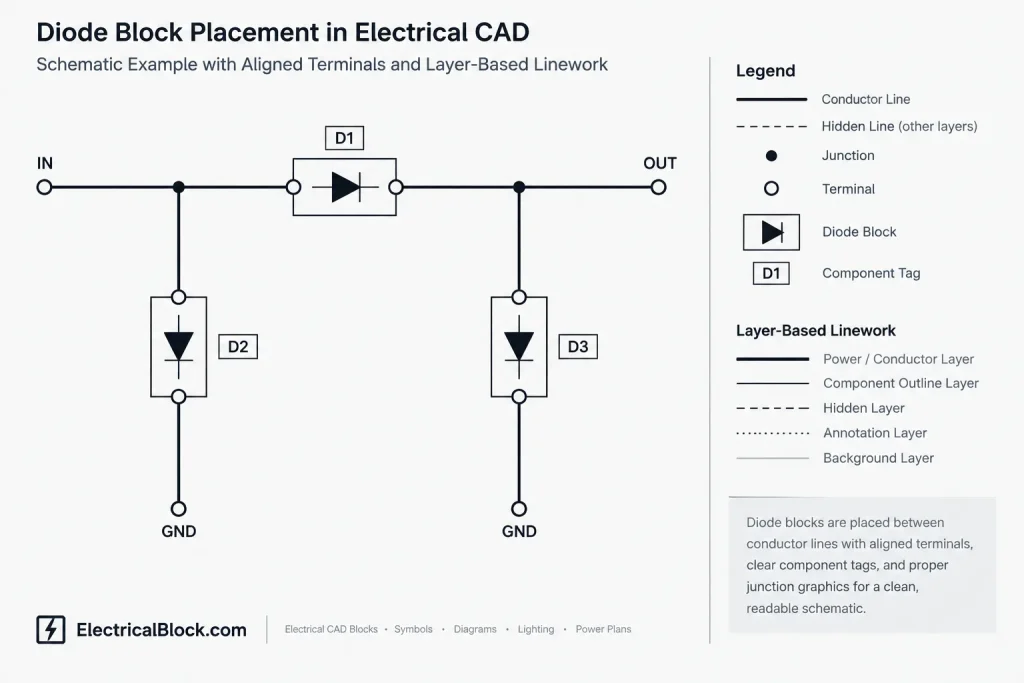 Schematic Diodes Symbols DWG for AutoCAD | CAD Block Download electrical CAD illustration