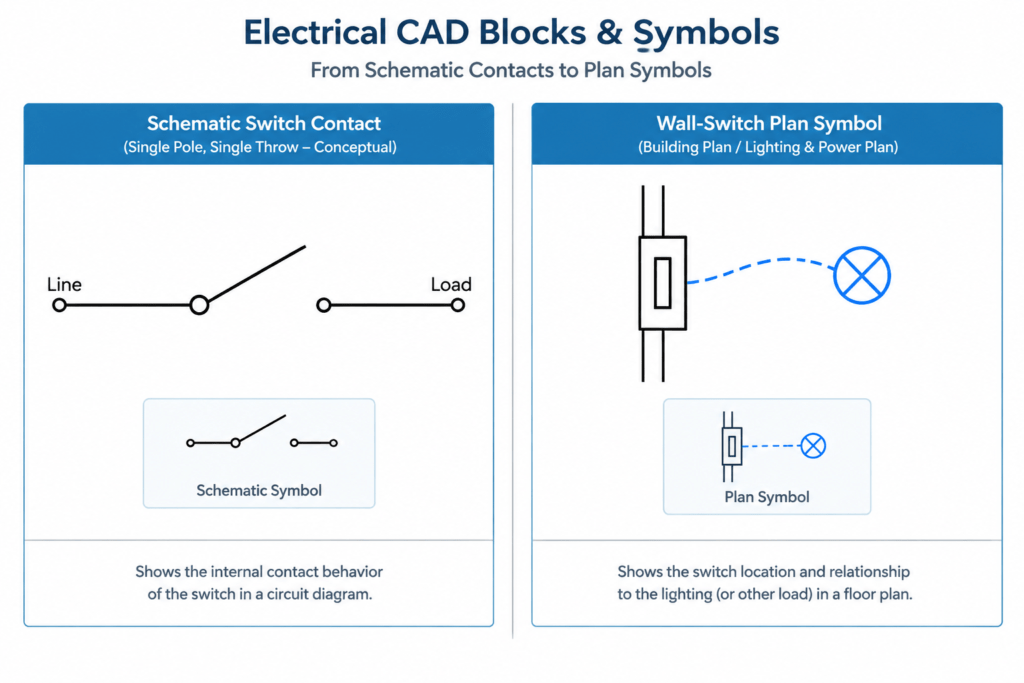 Schematic Switches Symbols DWG for AutoCAD | CAD Blocks electrical CAD illustration