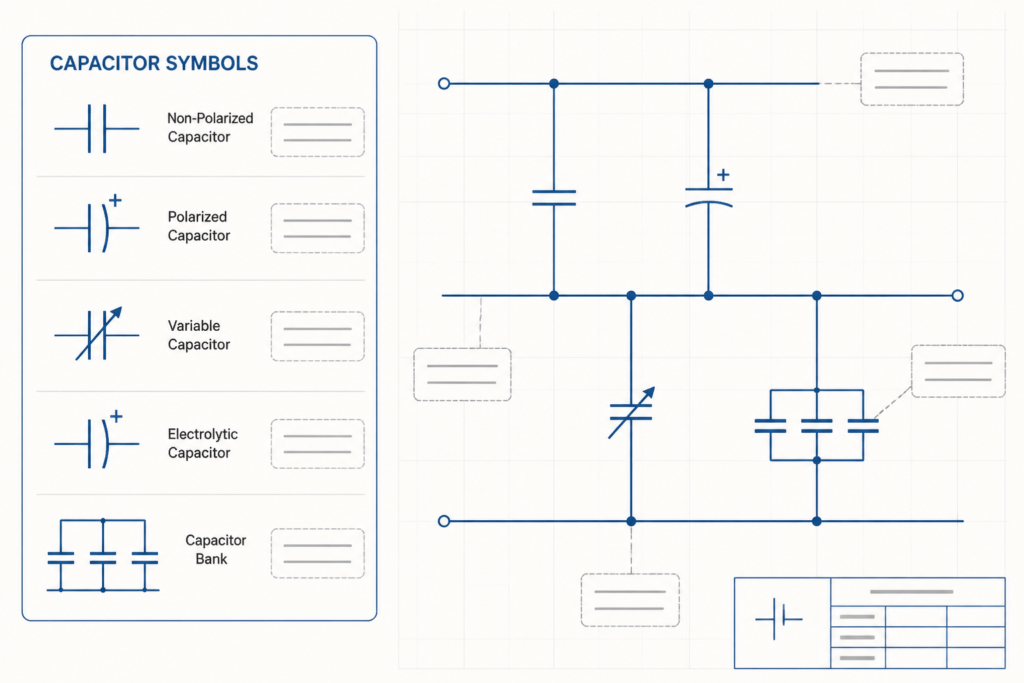 Schematic Symbols Capacitor DWG Block for AutoCAD Drawings engineering illustration