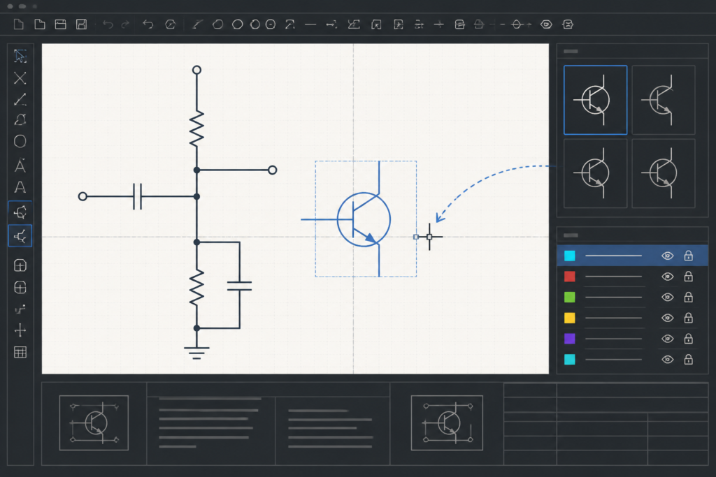 Schematic Transistors Symbols DWG for AutoCAD | CAD Block Download engineering illustration