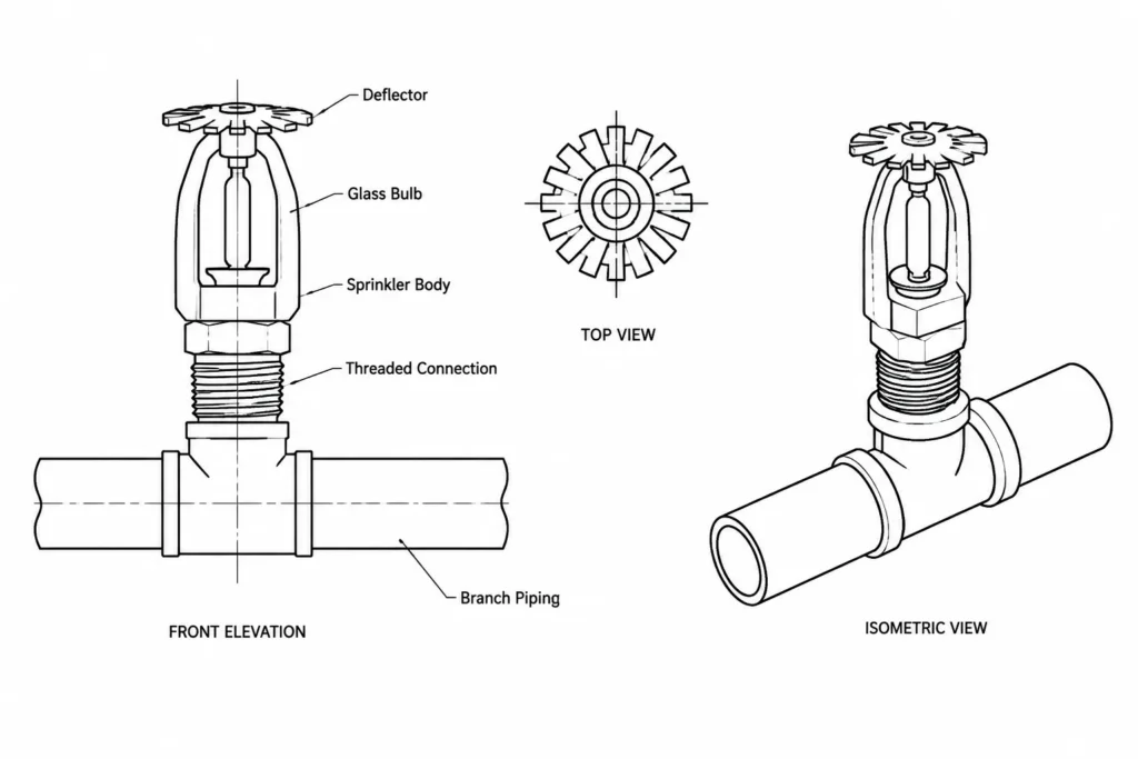 Sprinkler Head (Upright) AutoCAD Drawing | Download DWG File electrical CAD illustration
