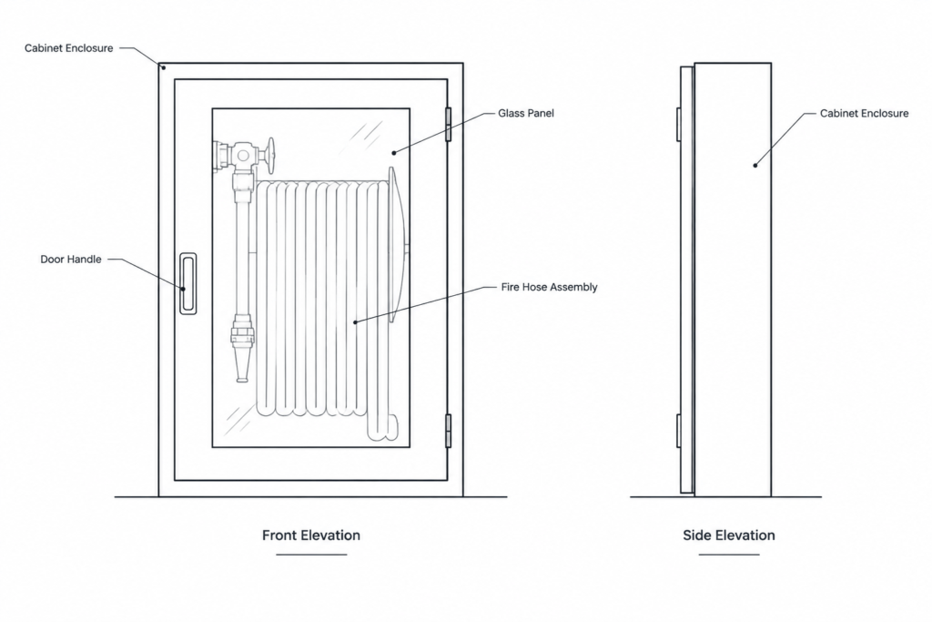 Stand Alone Fire Hose Cabinet AutoCAD Drawing | Equipment Design electrical CAD illustration
