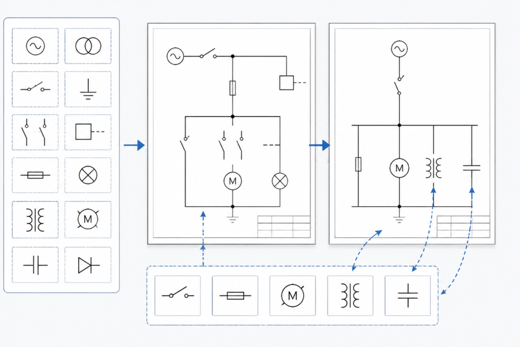 Starters Meters Symbols DWG Blocks for AutoCAD Drawings engineering illustration