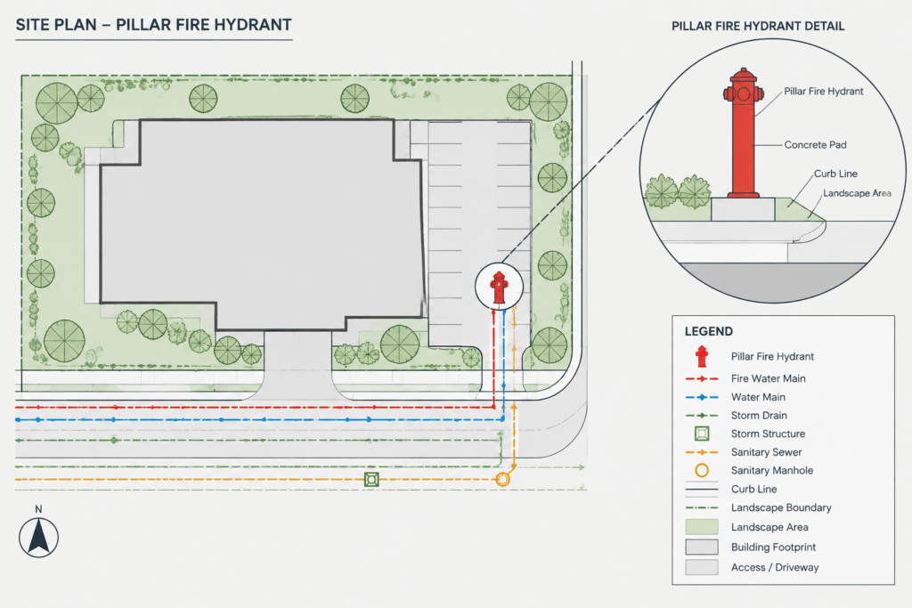 Typical Installation Details for Fire Hydrant Pillar Type electrical CAD illustration