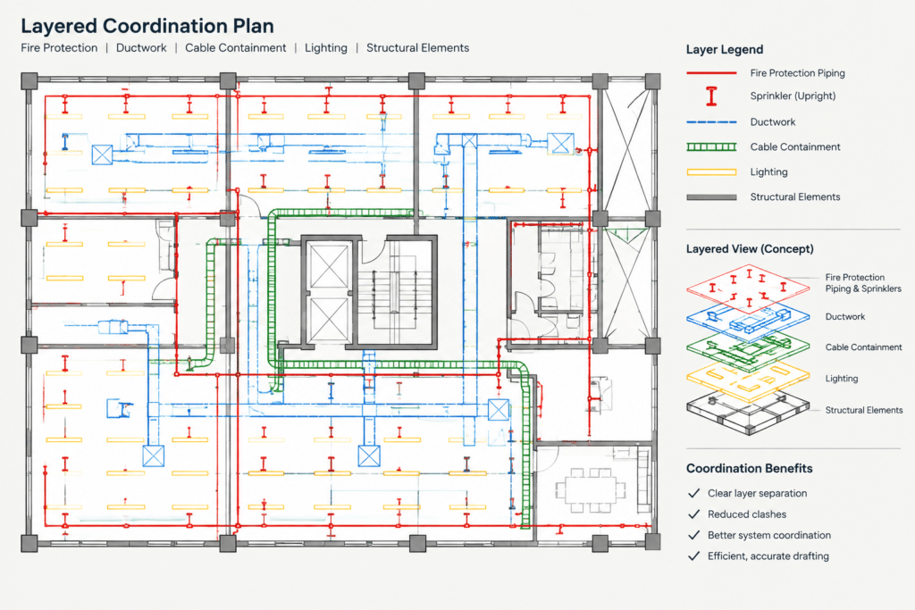 Upright Sprinkler Head AutoCAD Detail for Basement Floors electrical CAD illustration