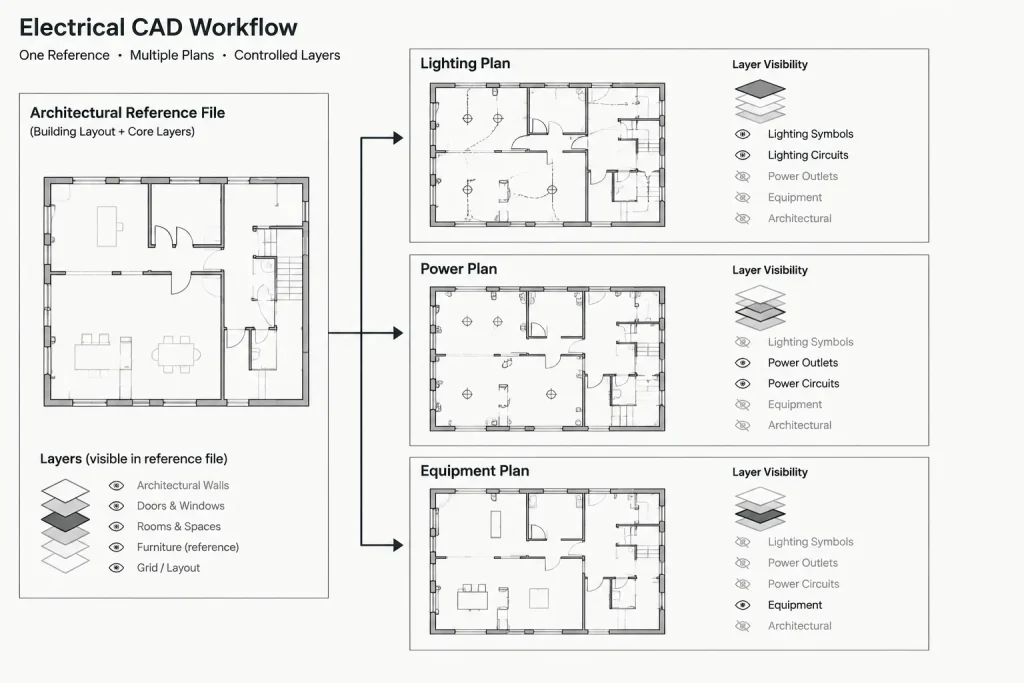 Architectural Underlays for Electrical CAD Plans: A Controlled Update Workflow electrical CAD illustration