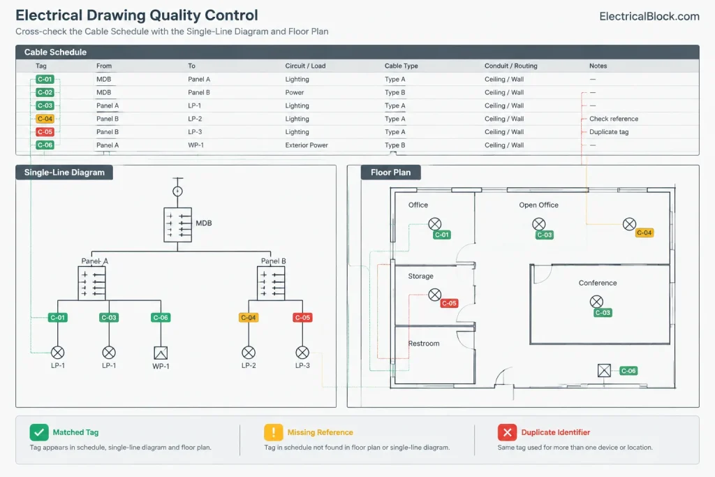 Electrical Cable Schedules in CAD: Coordinating Cable IDs, Routes, and Terminations electrical CAD illustration