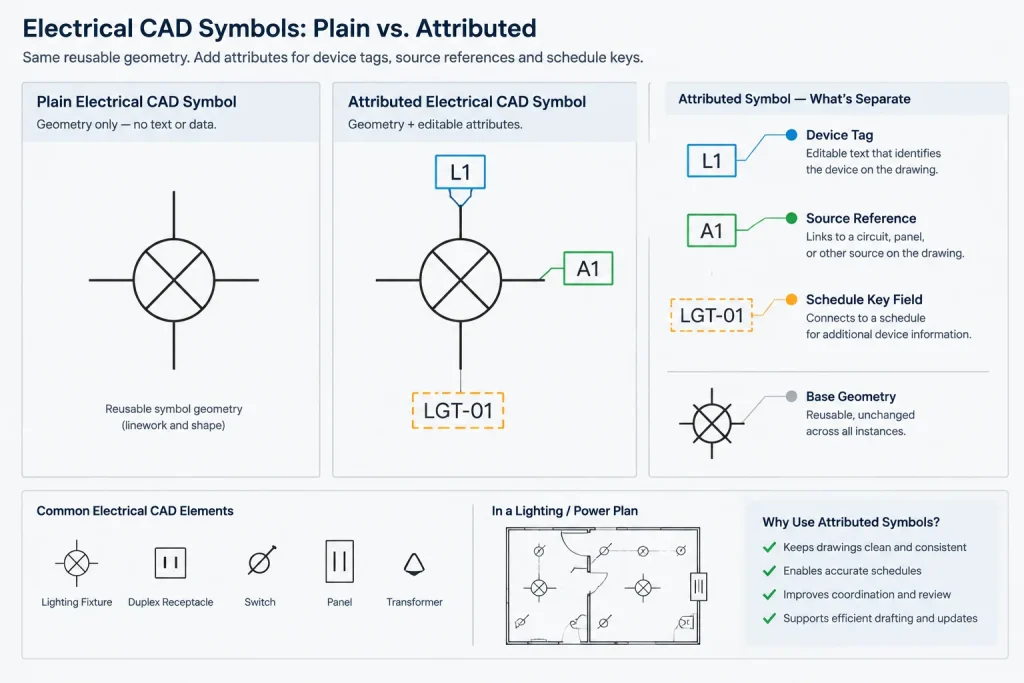 Electrical CAD Block Attributes: Building Smarter Symbols Without Losing Drawing Control electrical CAD illustration