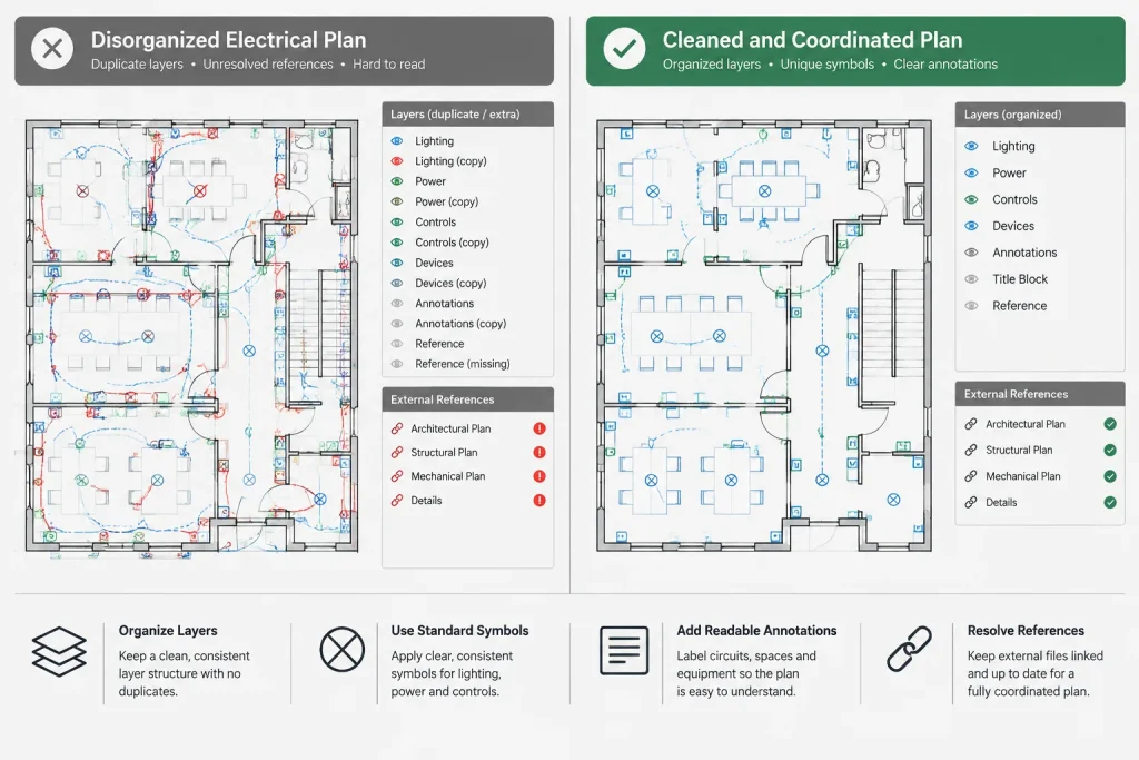 Electrical CAD File Health: Auditing, Purging, and Repairing Drawing Data electrical CAD illustration