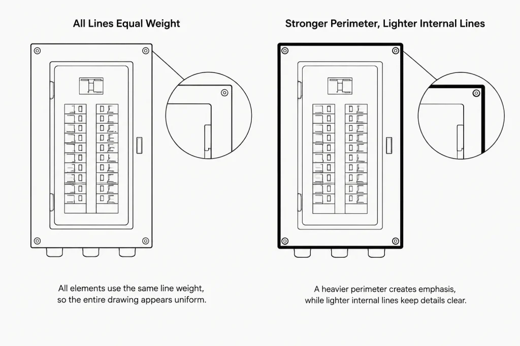 Electrical CAD Lineweight Hierarchy: Making Plans and Diagrams Easier to Read electrical CAD illustration