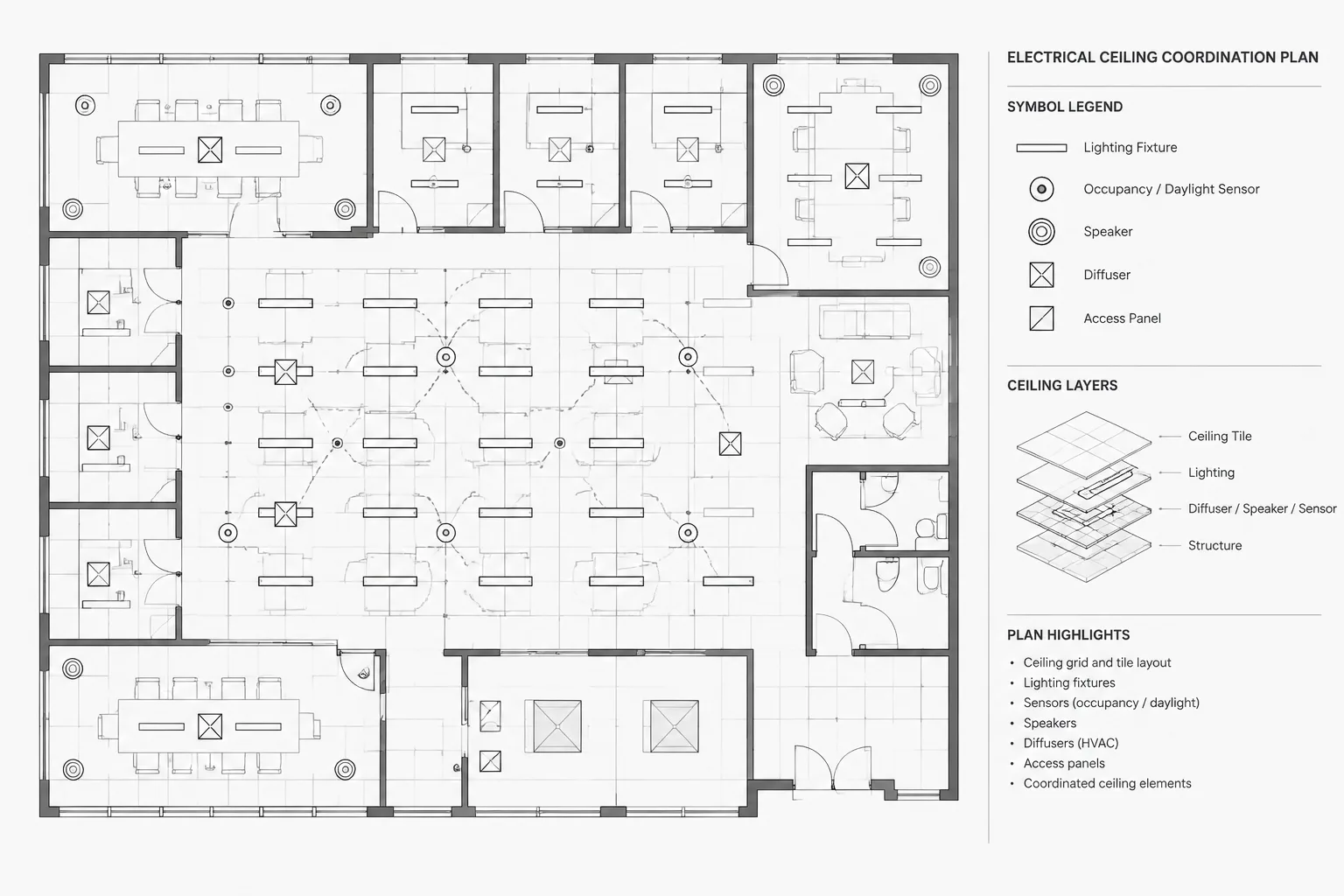 Electrical Ceiling Coordination Plans in CAD: Aligning Devices with Ceilings and Building Systems