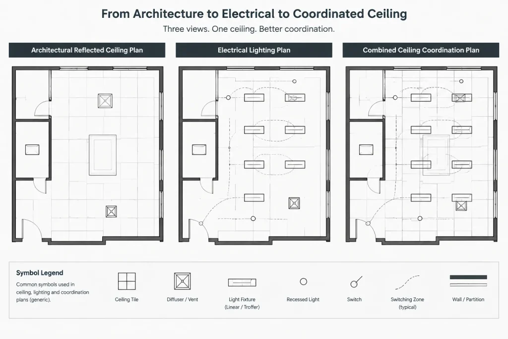 Electrical Ceiling Coordination Plans in CAD: Aligning Devices with Ceilings and Building Systems electrical CAD illustration