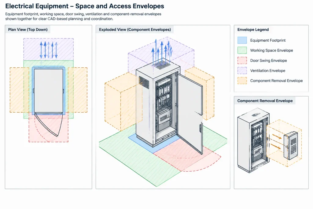 Electrical Clearance and Access Zones in CAD: A Verification-First Drafting Workflow electrical CAD illustration