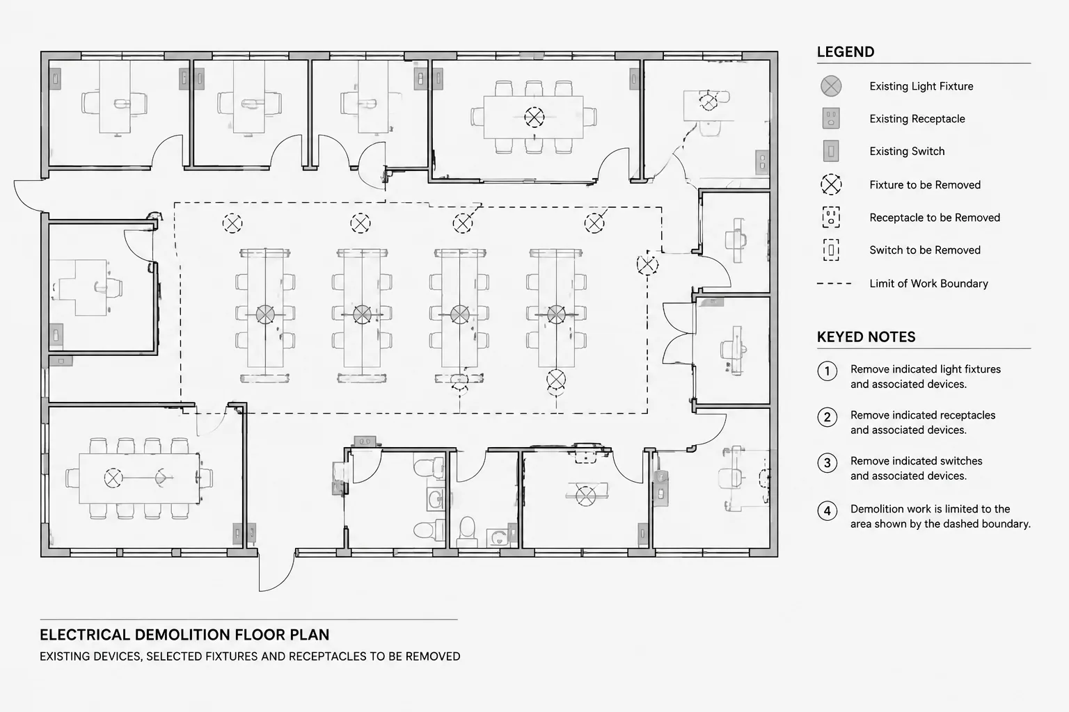 Electrical Demolition Plans in CAD: Existing Conditions, Removal Scope, and Coordination
